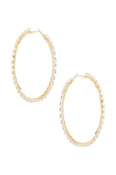 CRYSTAL CUBIC ZIRCONIA 75MM HOOP TEARDROP EARRING