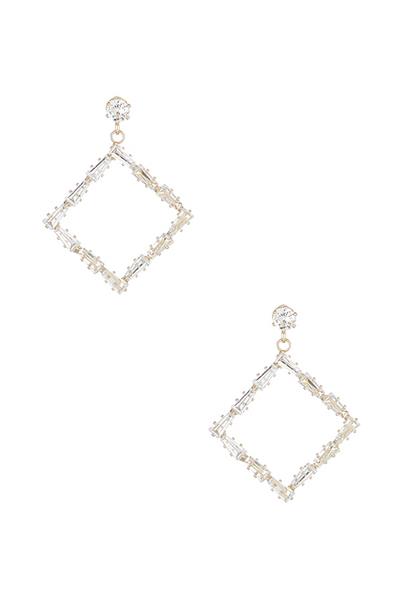 RHINESTONE CUBIC ZIRCONIA CRYSTAL BAGUETTE SQUARE SHAPE EARRING