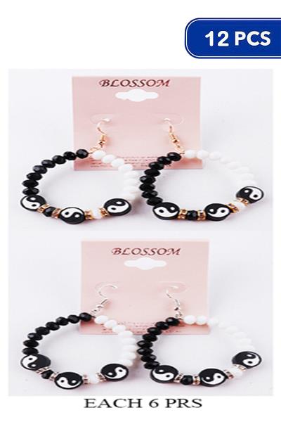 FASHION YIN AND YANG CRYSTAL BEAD HOOK EARRING 12 UNITS