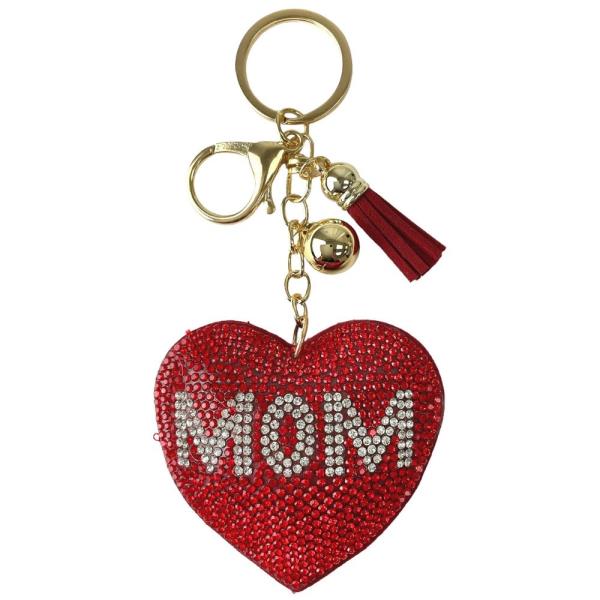 RHINESTONE MOM HEART KEYCHAIN WITH TASSEL