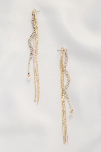 RHINESTONE METAL DANGLE EARRING