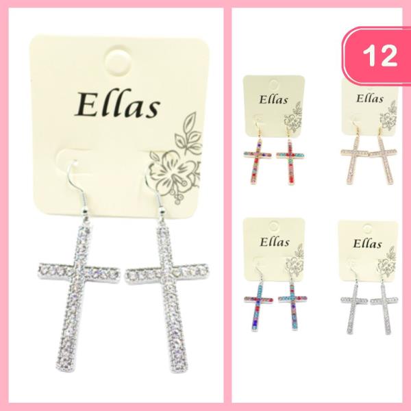 FASHION RHINESTONE CROSS EARRING 12 UNITS
