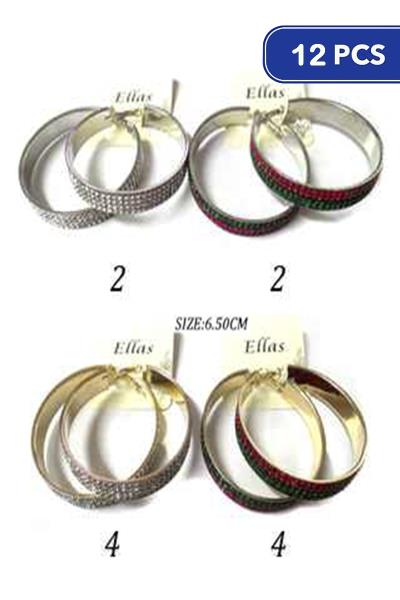 RHINESTONE METAL HOOP EARRING 12 UNITS