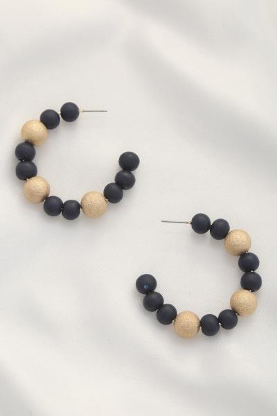 BALL WOOD BEAD OPEN HOOP EARRING