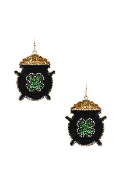 SAINT PATRICK`S POT OF GOLD DANGLE EARRING