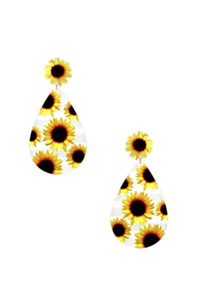 FLOWER PATTERN TEARDROP DANGLE EARRING