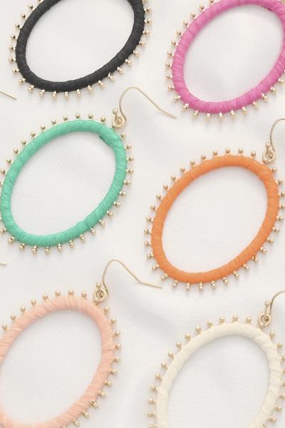 THREAD WRAP OVAL DANGLE EARRING