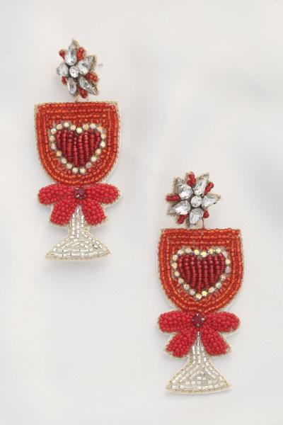 HEART GLASS SEED BEAD DANGLE EARRING