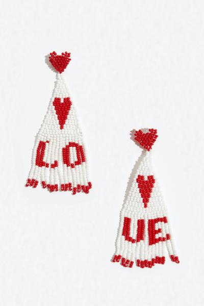 LOVE SEED BEAD HEART DANGLE EARRING