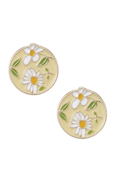 FLOWER PATTERN ROUND POST EARRING