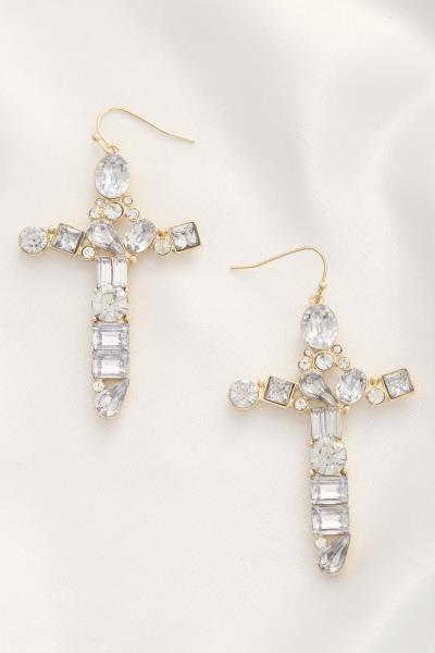 CRYSTAL CROSS DANGLE EARRING
