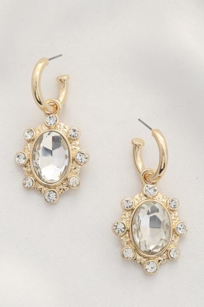 CRYSTAL OVAL OPEN HOOP EARRING