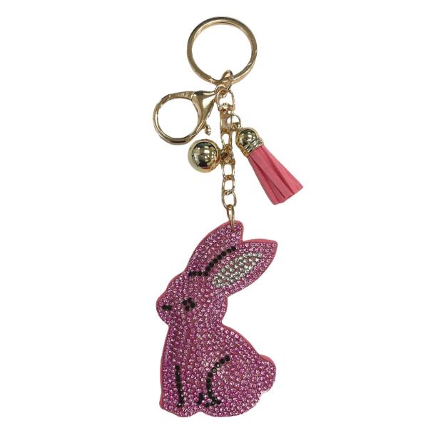 RHINESTONE RABBIT KEYCHAIN WITH TASSEL