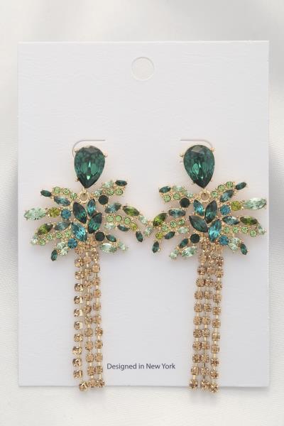 RHINESTONE PALM TREE DANGLE EARRING