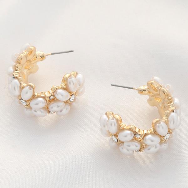 PEARL BEAD METAL OPEN HOOP EARRING