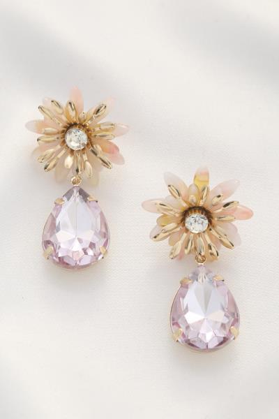 FLOWER CRYSTAL TEARDROP DANGLE EARRING