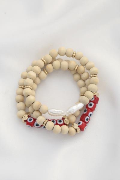 EYE WOOD BEAD BRACELET SET