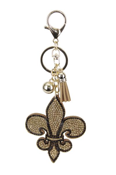 RHINESTONE FLEUR DE LIS KEYCHAIN WITH TASSEL