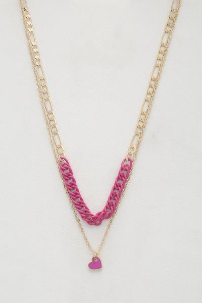 SODAJO HEART CHARM CIRCLE FIGARO LINK LAYERED NECKLACE