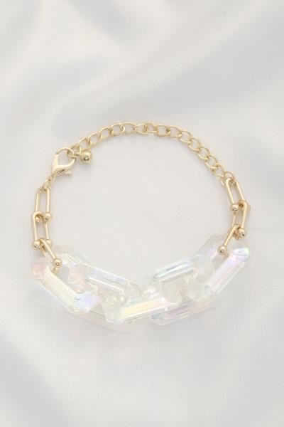 SODAJO IRIDESCENT CLEAR SQUARE LINK BRACELET