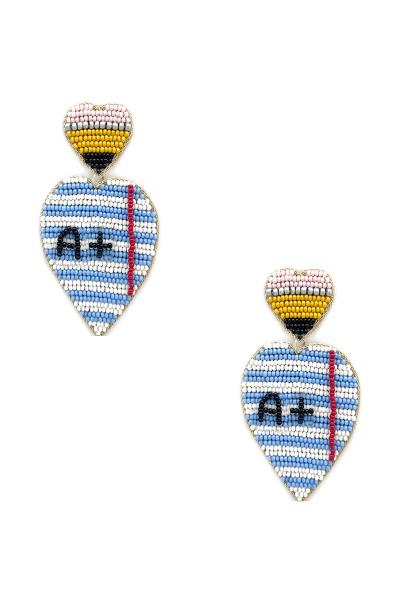 SEED BEAD HEART A PLUS DANGLE EARRING
