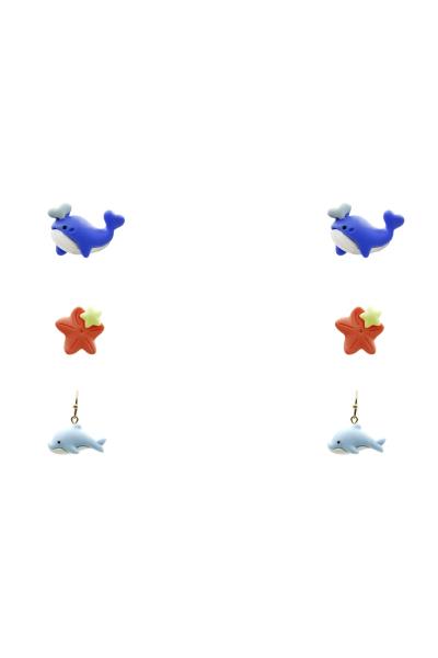 WHALE STARFISH EARRING 3 PAIR SET