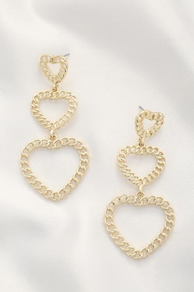 TRIPLE HEART CHAIN DANGLE EARRING