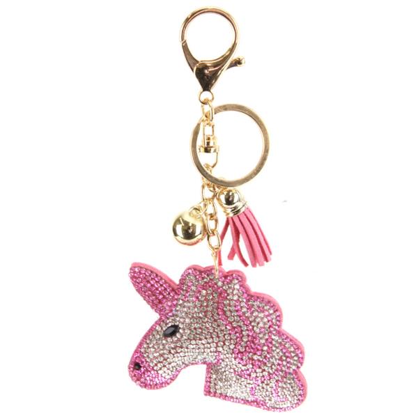 RHINESTONE UNICORN KEYCHAIN WITH TASSEL