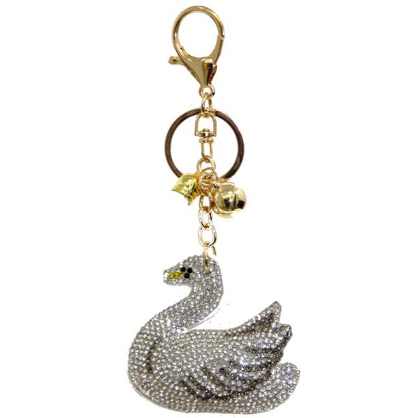 RHINESTONE SWAN KEYCHAIN WITH TASSEL