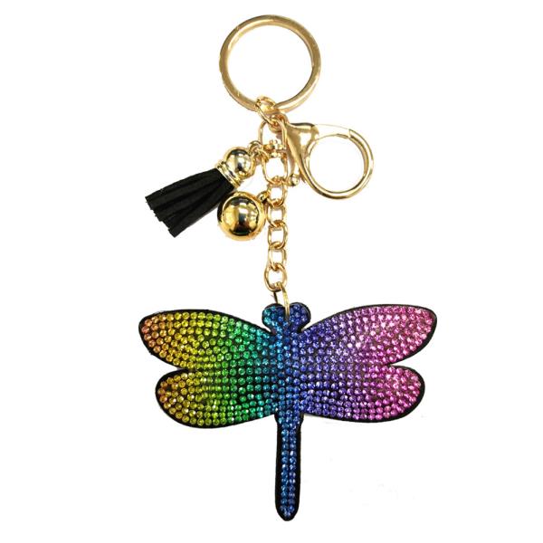 RHINESTONE DRAGONFLY KEYCHAIN WITH TASSEL
