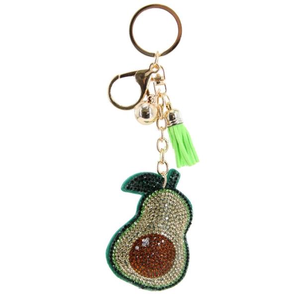 RHINESTONE AVOCADO KEYCHAIN WITH TASSEL