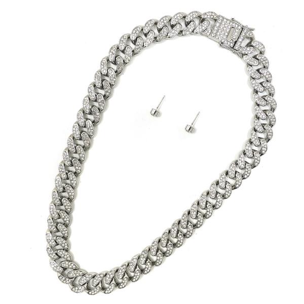 CURB LINK RHINESTONE METAL NECKLACE