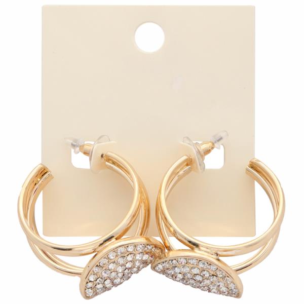 COIN RHINESTONE DOUBLE OPEN HOOP EARRING