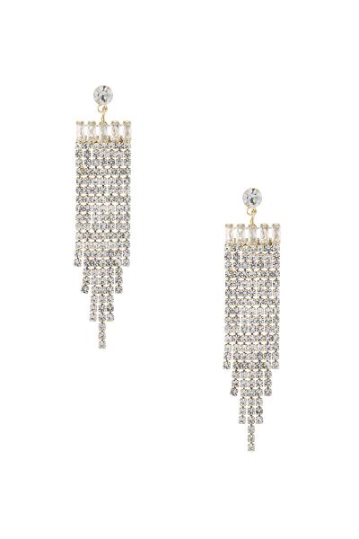 RHINESTONE CUBIC ZIRCONIA BAGUETTE TASSEL EARRING