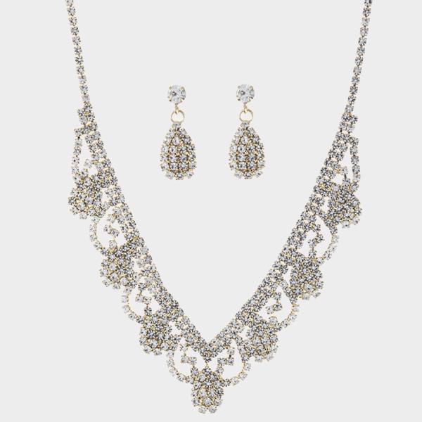 RHINESTONE PARTY EARRING AND NECKLACE SET