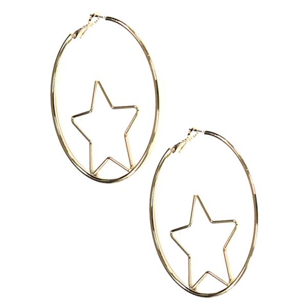 STAR ROUND METAL HOOP EARRING