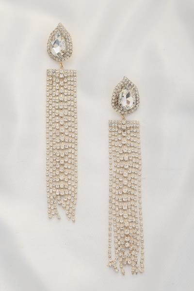 TEARDROP RHINESTONE CHAIN DANGLE EARRING