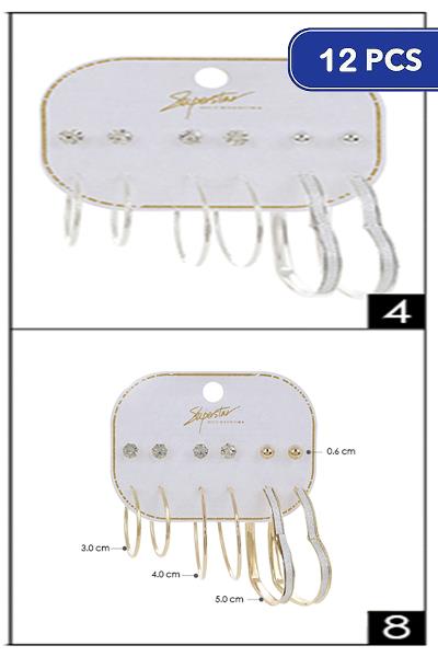 FASHION 6 PAIR HEART METAL EARRING SET (12 UNITS)