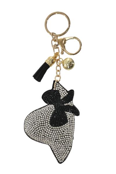 RHINESTONE HAT KEYCHAIN WITH TASSEL
