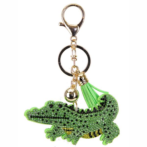 RHINESTONE CROCODILE KEYCHAIN WITH TASSEL