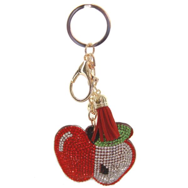 RHINESTONE APPLE KEYCHAIN WITH TASSEL