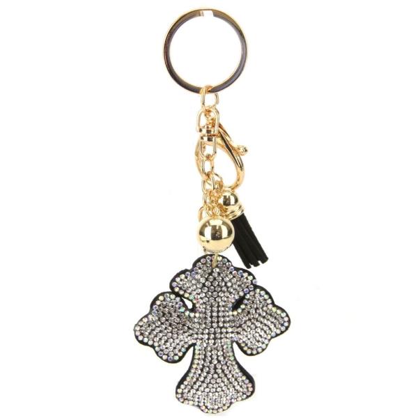 RHINESTONE CROSS KEYCHAIN WITH TASSEL