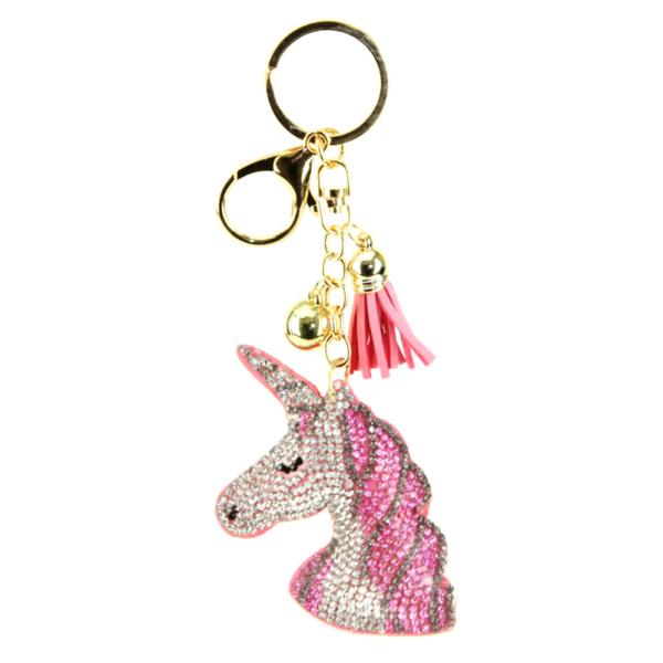 RHINESTONE UNICORN KEYCHAIN WITH TASSEL