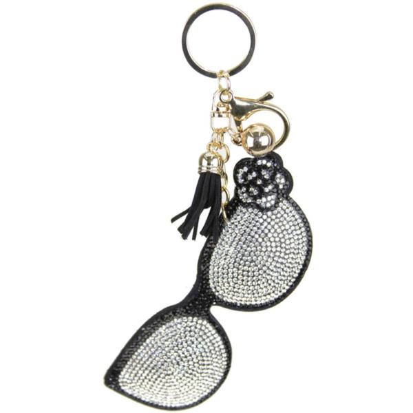 RHINESTONE SUNGLASS KEYCHAIN WITH TASSEL