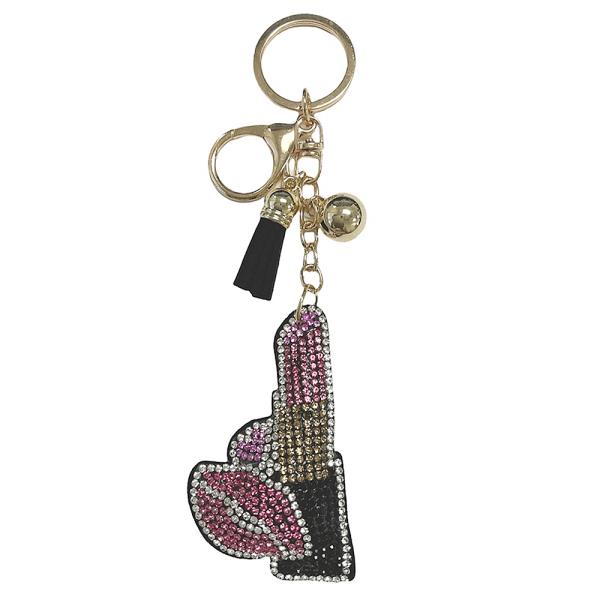RHINESTONE LIPSTICK KEYCHAIN WITH TASSEL