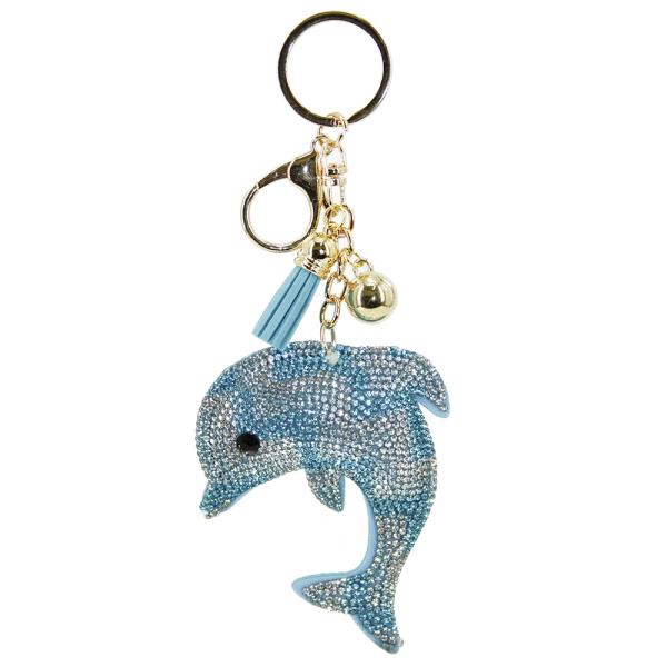 RHINESTONE DOLPHIN KEYCHAIN WITH TASSEL