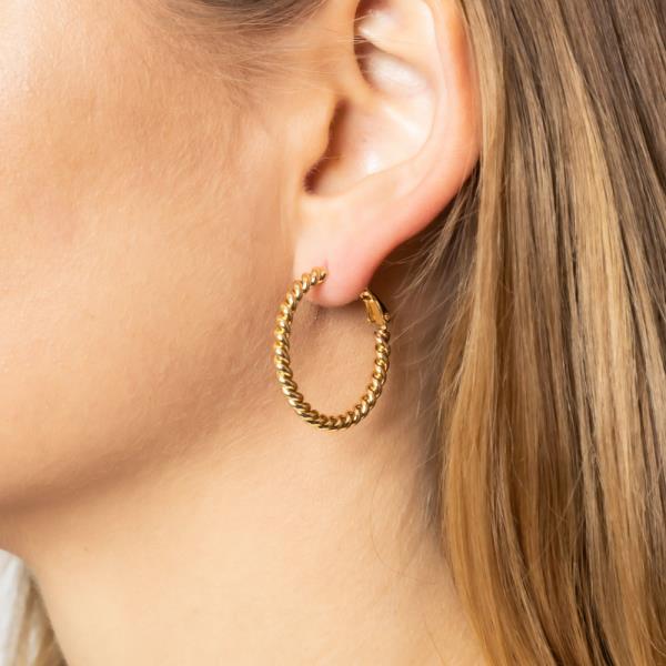 30MM 14K GOLD DIPPED METAL OMEGA CLOSURE TEXTURED HOOP