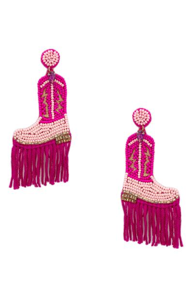 SEED BEAD RODEO WESTERN BOOTS TASSEL DANGLE EARRING
