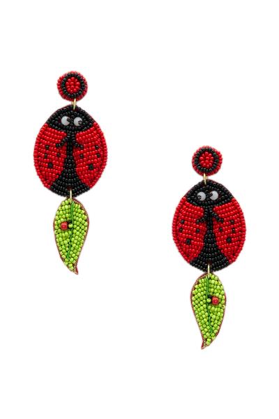 SEED BEAD LADYBUG DANGLE EARRING