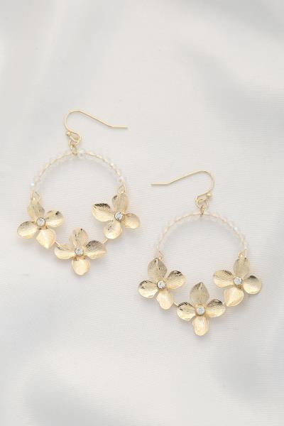 BEADED TRIPLE FLOWER DANGLE EARRING